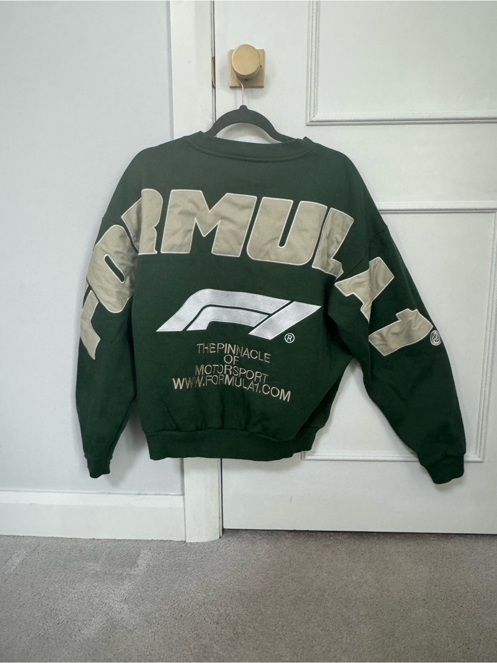 PacSun Dark Green Crewneck Sweater with Beige and White Logos